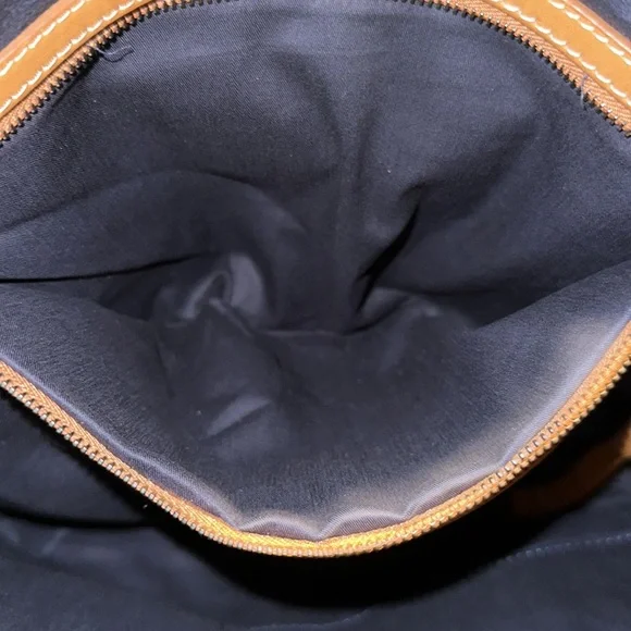 Ben Minkoff Navy Blue Waxed Canvas & Vachetta Leather Trim Laptop Bag EUC